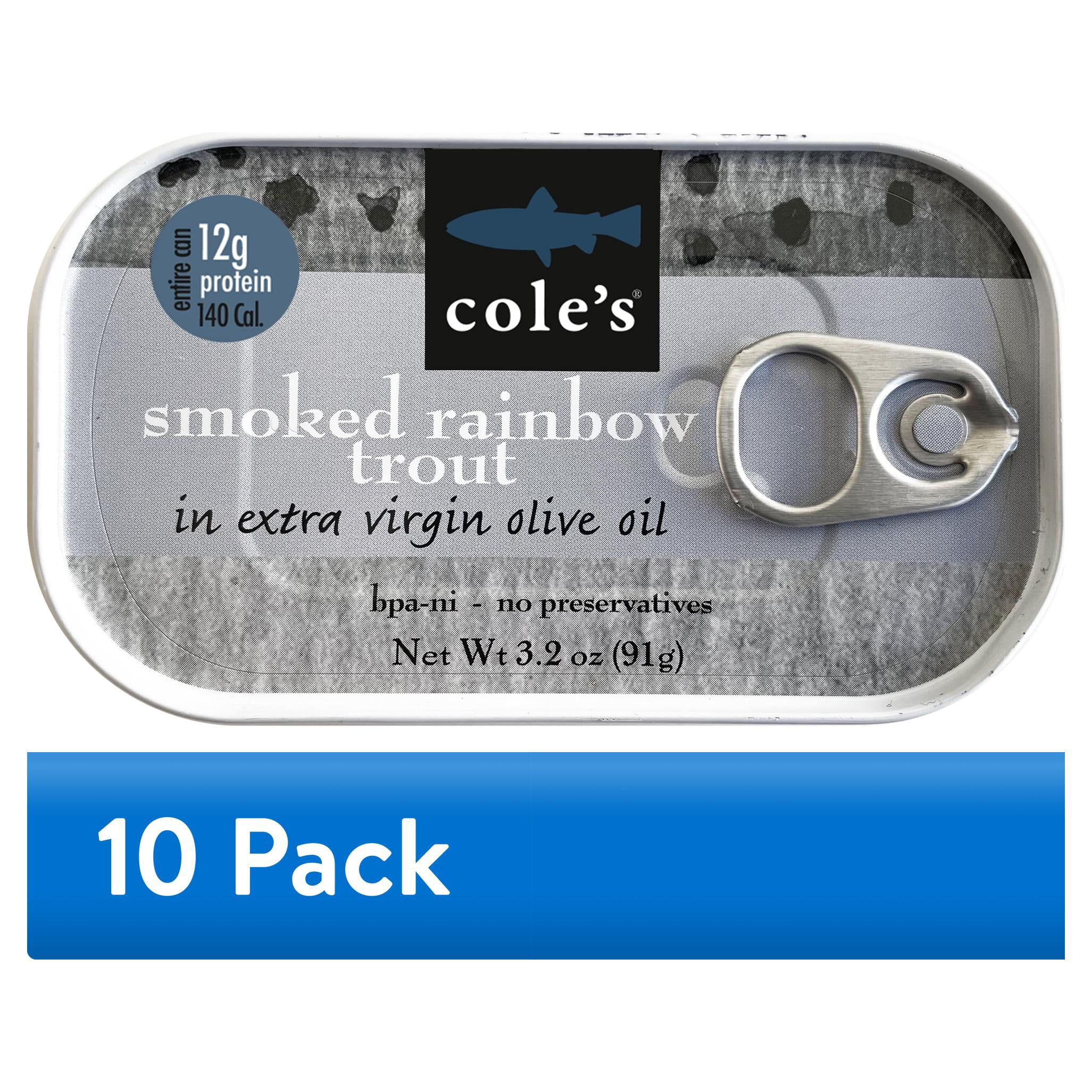 (10 pack) Coles Smoked Rainbow Trout in Olive Oil 3.2 oz - Fish Fillet, High Protein Canned Seafood, Gluten-Free
