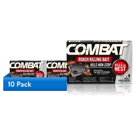 (10 pack) Combat Roach Killing Bait Stations for Small and Large Roaches, No Mess or Odor, 12 Count