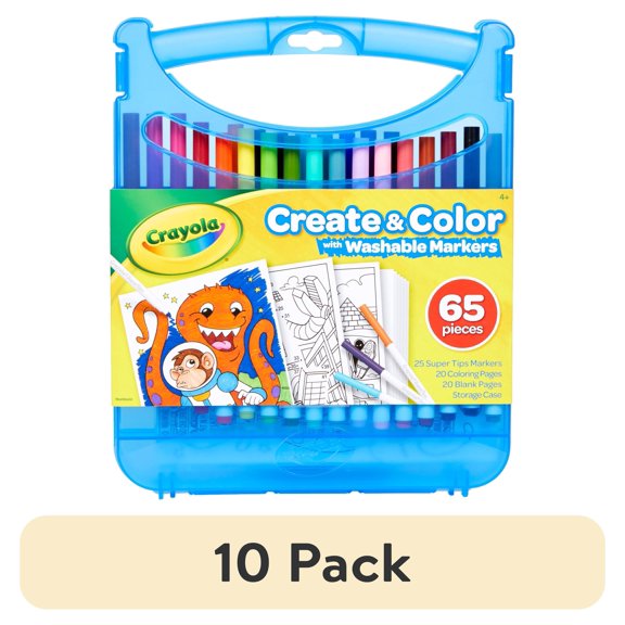 (10 pack) Crayola Create & Color Super Tips Marker Kit, 25 Ct Markers, Back to School Supplies, Arts & Crafts, 40 Pgs, Storage Case, Gift for Teachers and Kids, Ages 4+