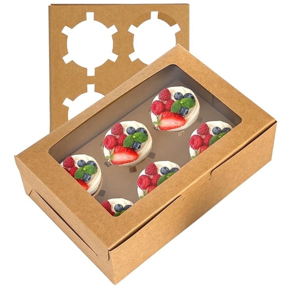 10 pack Cupcake Boxes with Inserts and Window Hold 6 Cupcakes- 9.4x6.3x3 In Kraft Bakery Box for Pastry Cookies Small Cake Desserts Treat