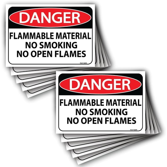 (10 pack) Danger Flammable Material No Smoking or Open Flames Sign 8"x12" Self Metal Tin Sign Metal Metal Indoor/Outdoor For Storage, Gasoline, Diesel Fuel, Propane Gas, Flammable Liquid or