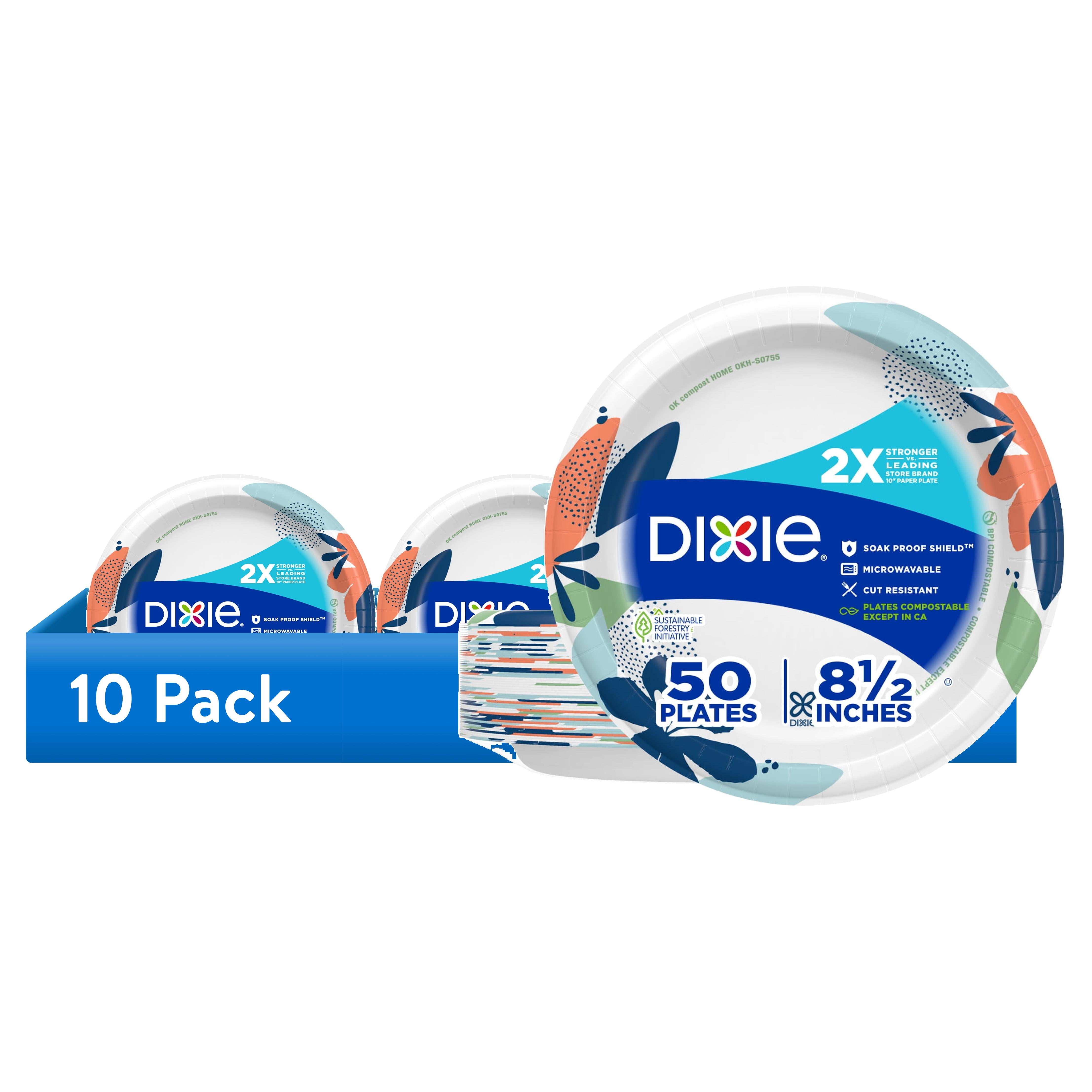 (10 pack) Dixie Everyday Disposable Paper Plates, 8.5", Multi-Color, 50 Count