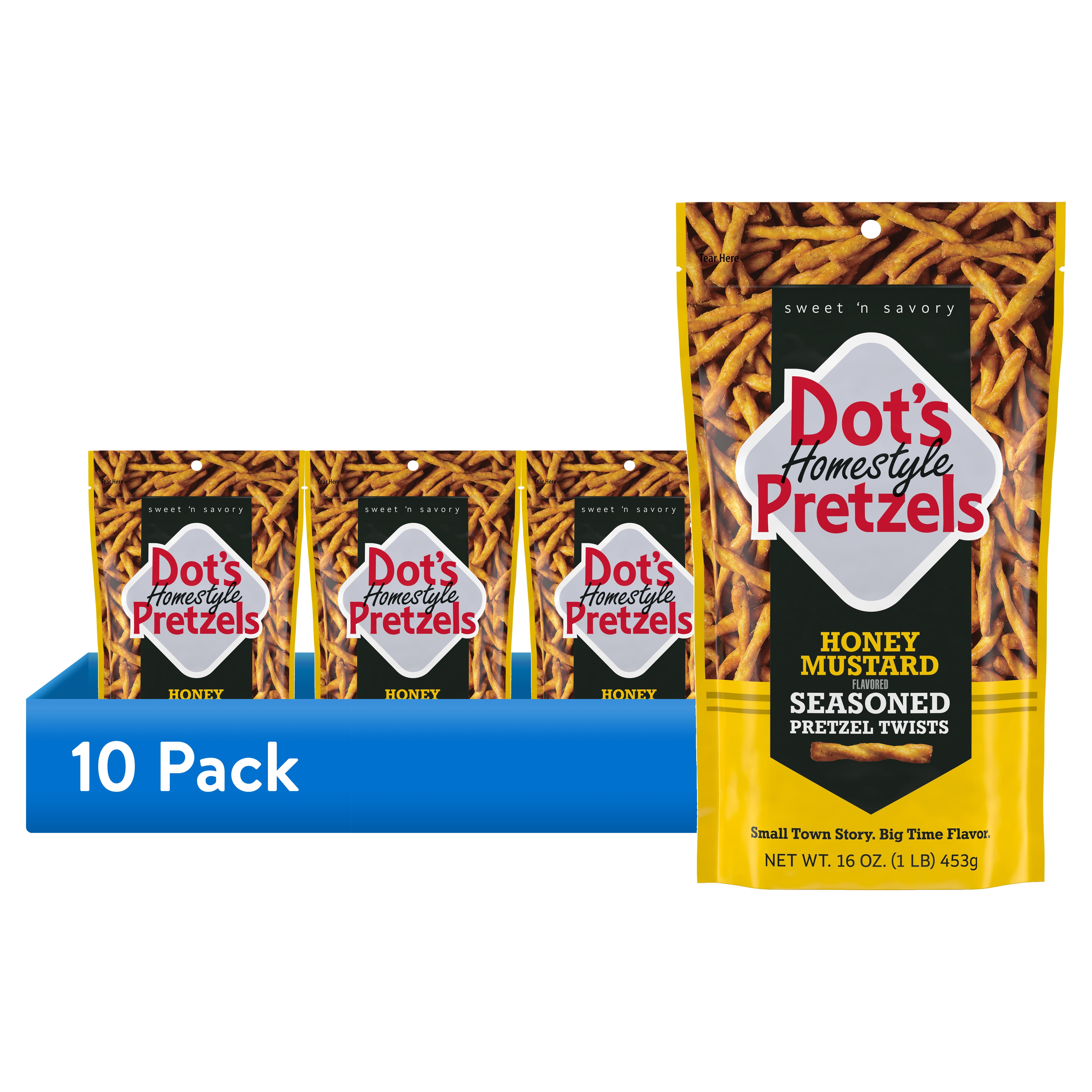 (10 pack) DOT'S Homestyle Pretzels Honey Mustard Flavored Seasoned Pretzel Twists Bag, 16 oz