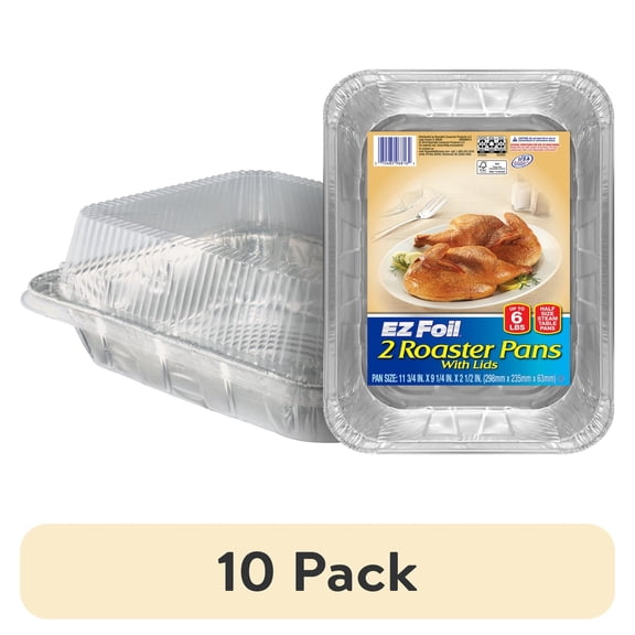 (10 pack) EZ Foil Roaster Pans with Lids, Up to 6 Pound Capacity, 2 Count