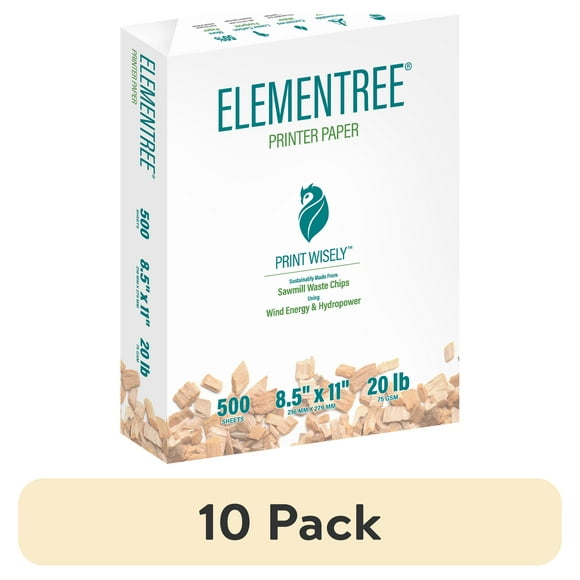 (10 pack) Elementree Sustainable Printer Paper, 8.5" x 11", 20 lb., White, 1 Ream (500 Sheets)