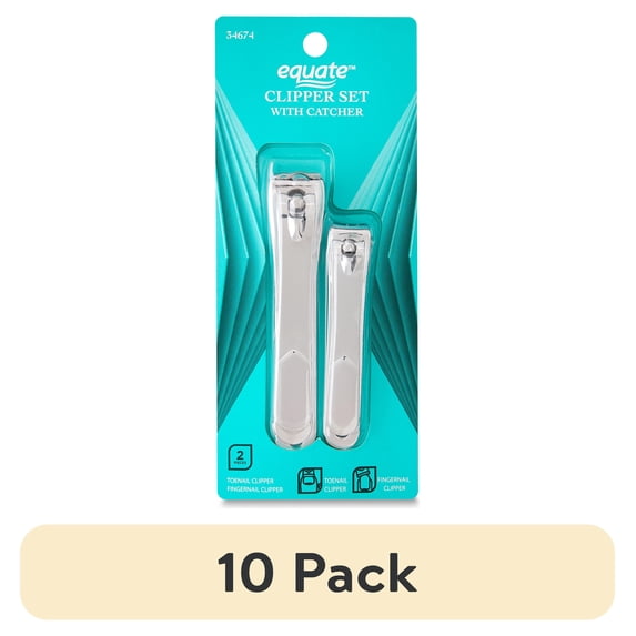 (10 pack) Equate Metal Nail Clipper Set with Catcher, 2 Pieces