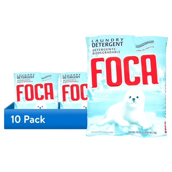 (10 pack) Foca Laundry Detergent, Household Use, All Ages, Biodegradable & Phosphate-Free, Powder Detergent with Anionic Surfactant 70.54 oz