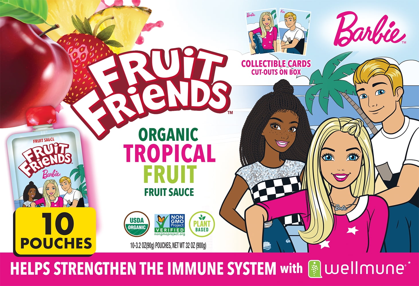 (10-pack) Fruit Friends Barbie Organic Tropical Fruit Applesauce Fruit Pouch, 3.2 oz