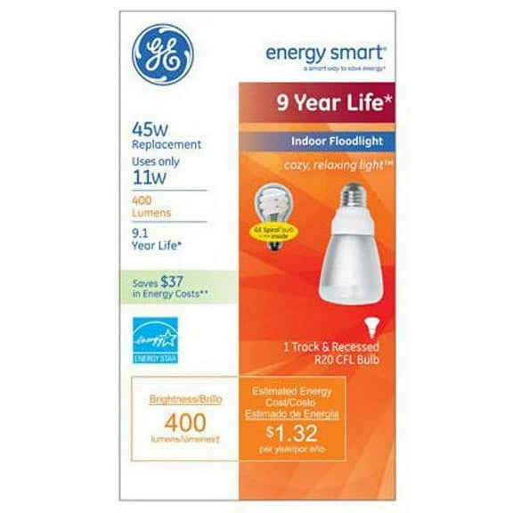 (10 pack) GE 80892 energy smart CFL 11 Watt (45 watt replacement) 400 Lumen R20 Floodlight Bulb with Medium Base