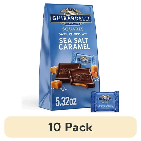 (10 pack) GHIRARDELLI Dark Chocolate Candy SQUARES with Sea Salt Caramel Filling, 5.32 oz Bag