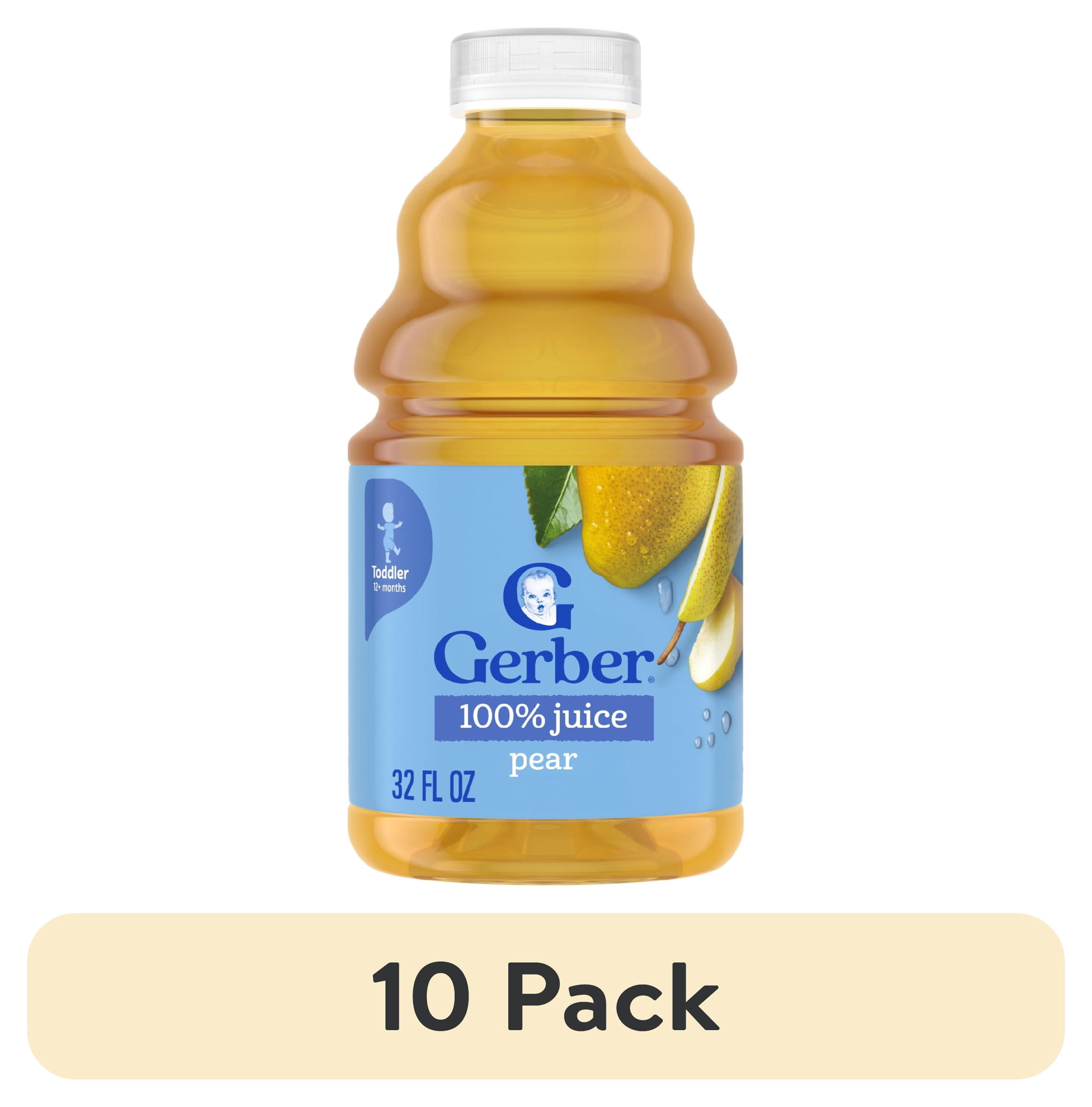 (10 pack) Gerber Pear Juice Fruit Juice, 32 fl oz Bottle