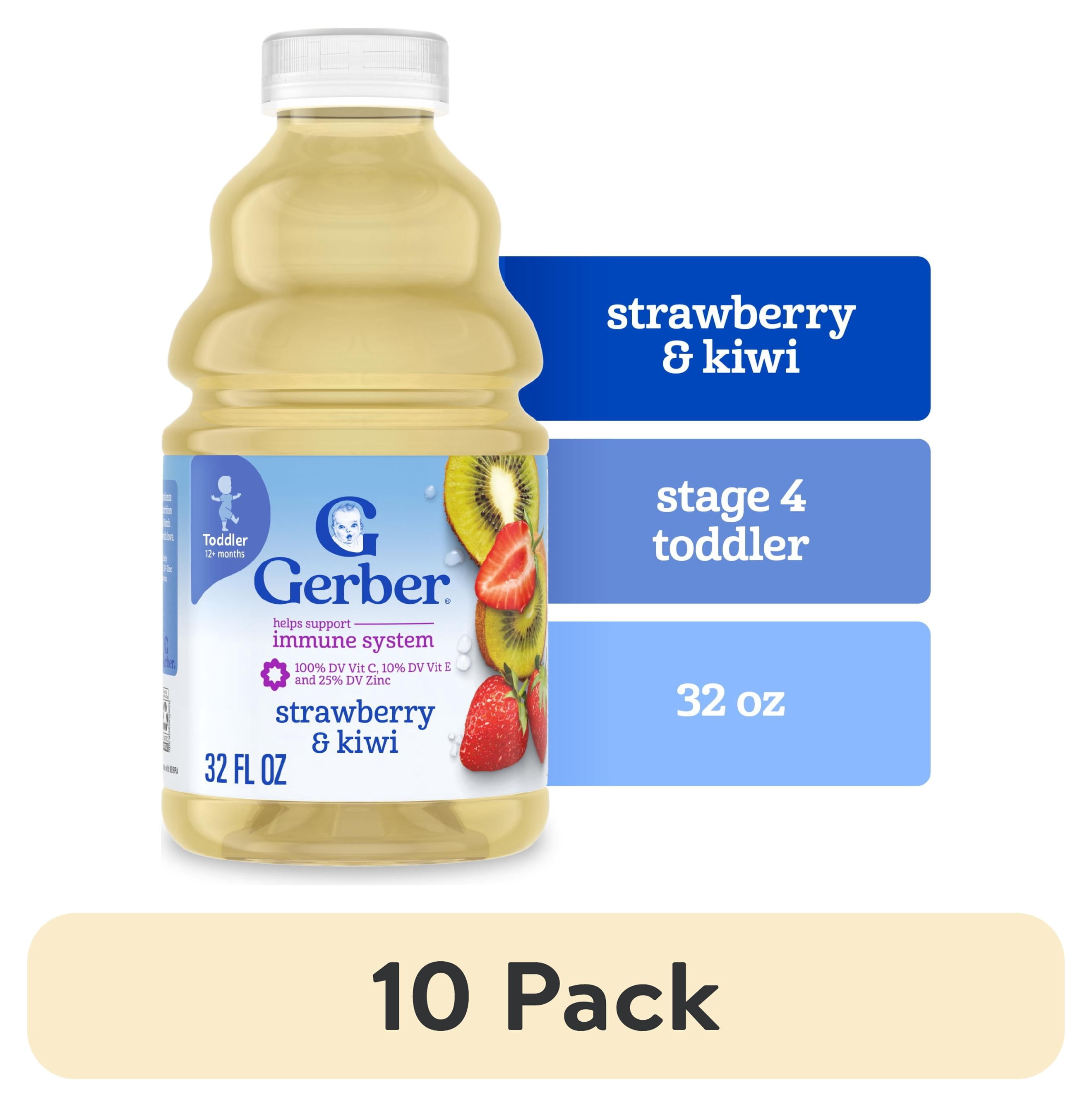 (10 pack) Gerber Fruit Splashers Toddler Juice Strawberry Kiwi, 32 fl oz Bottle