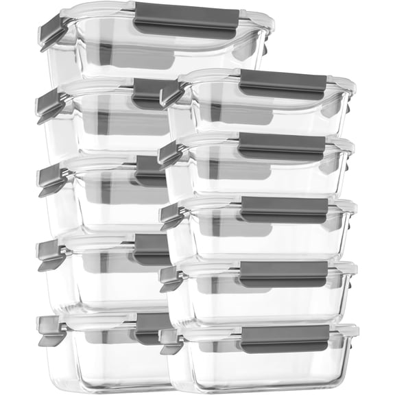 [10 pack Glass Meal Prep Containers with , Glass  Storage Containers with Snap Locking  for , , Easy to Open& Close/Microwave,Oven,Freezer,Dishwasher Safe/Leak-Proof