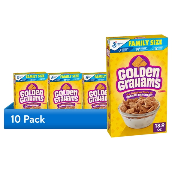(10 pack) Golden Grahams Breakfast Cereal, Graham Cracker Taste, Family Size, 18.9 oz
