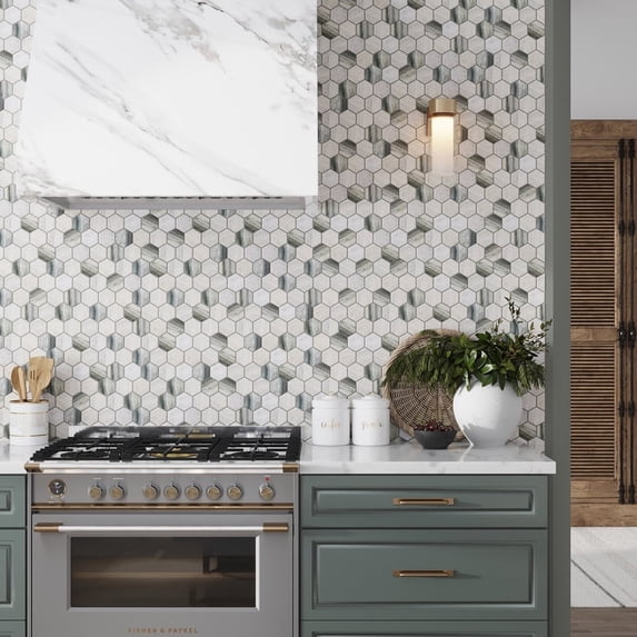 10 pack Gray and Beige 10.2 in. x 11.7 in. Hexagon Matte Finished Glass Mosaic Floor and Wall Tile (8.29 sq. ft./Case)