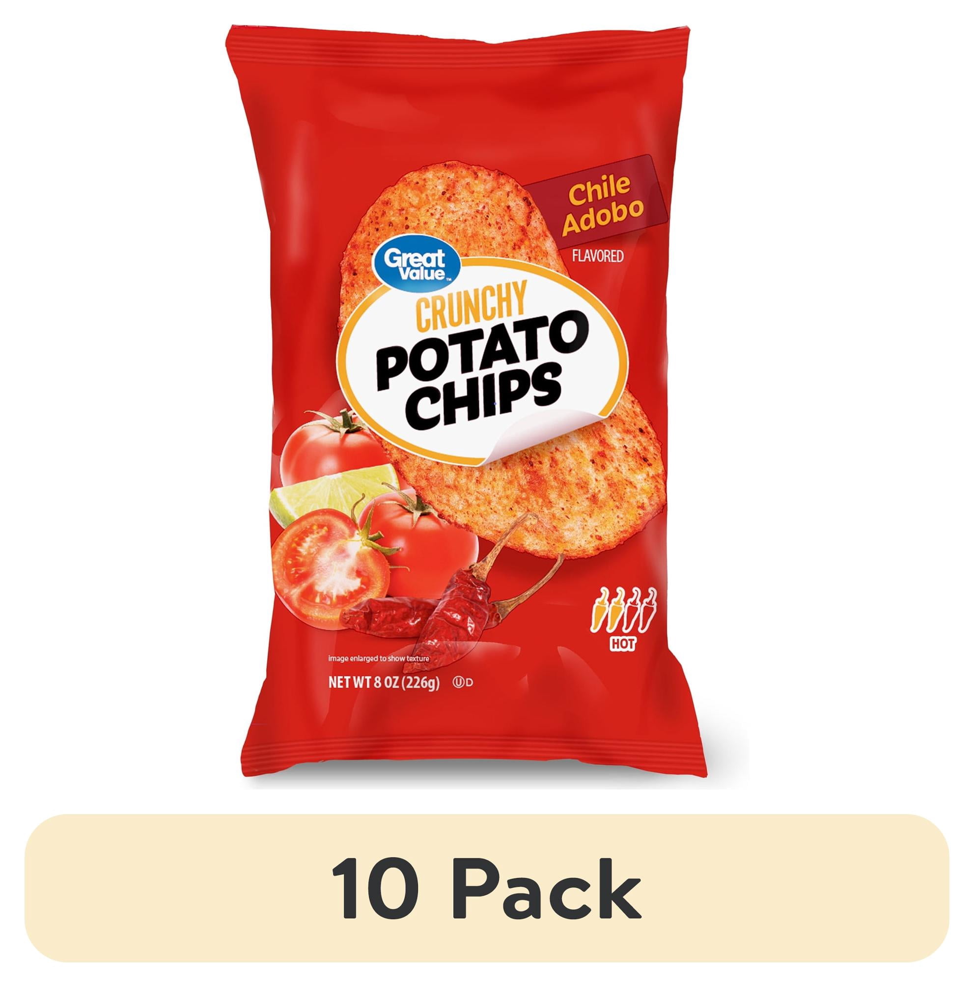 (10 pack) Great Value Chile Adobo Crunchy Potato Chips, 8 oz