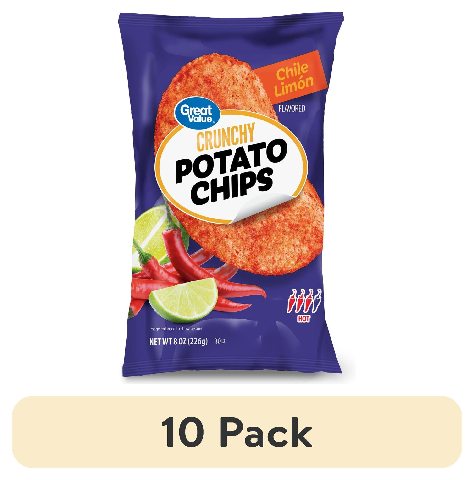 (10 pack) Great Value Chile Limon Flavored Crunchy Potato Chips, 8 oz