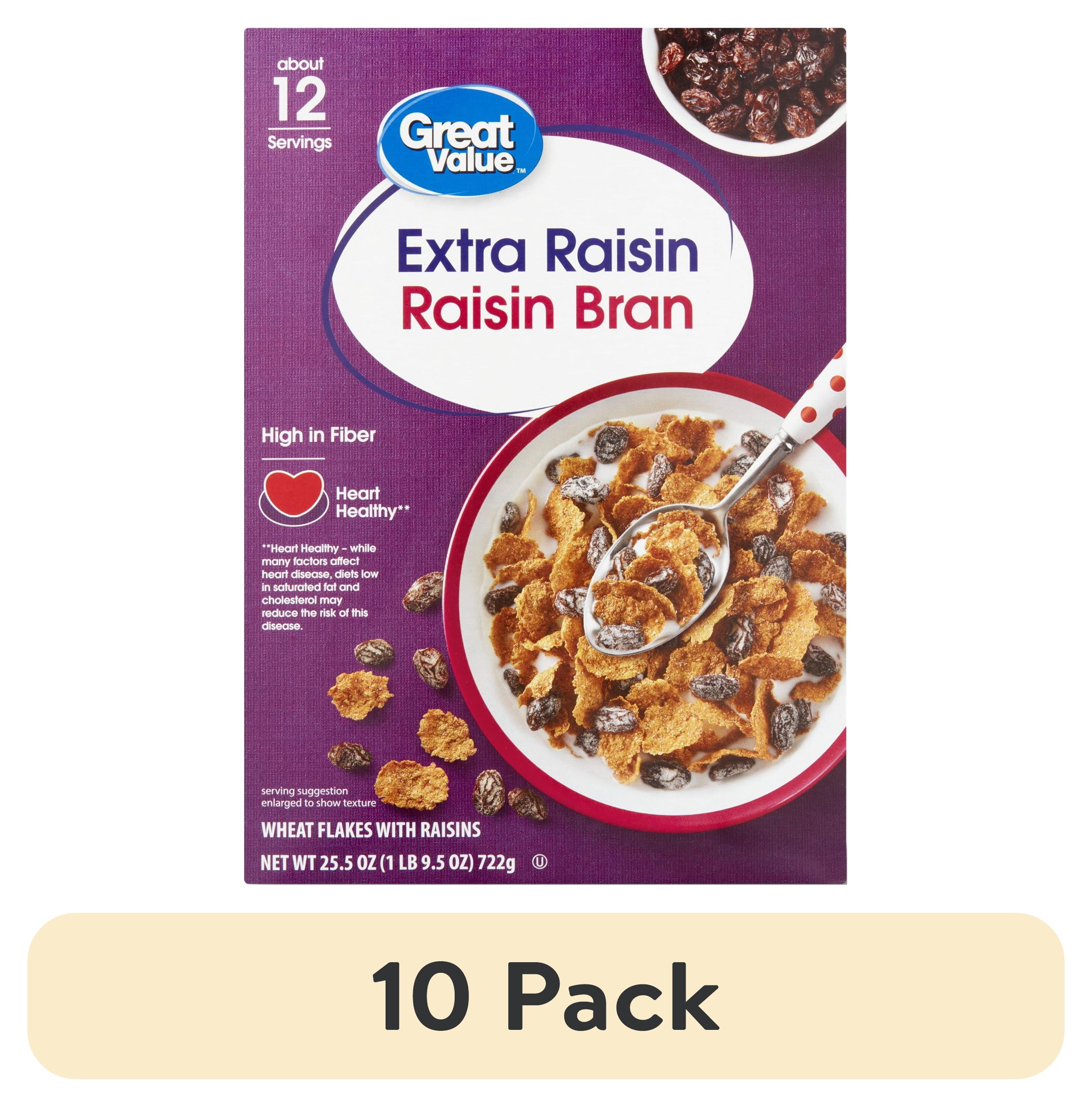(10 pack) Great Value Extra Raisin Bran, Wheat Flakes Cereal, 25.5 oz