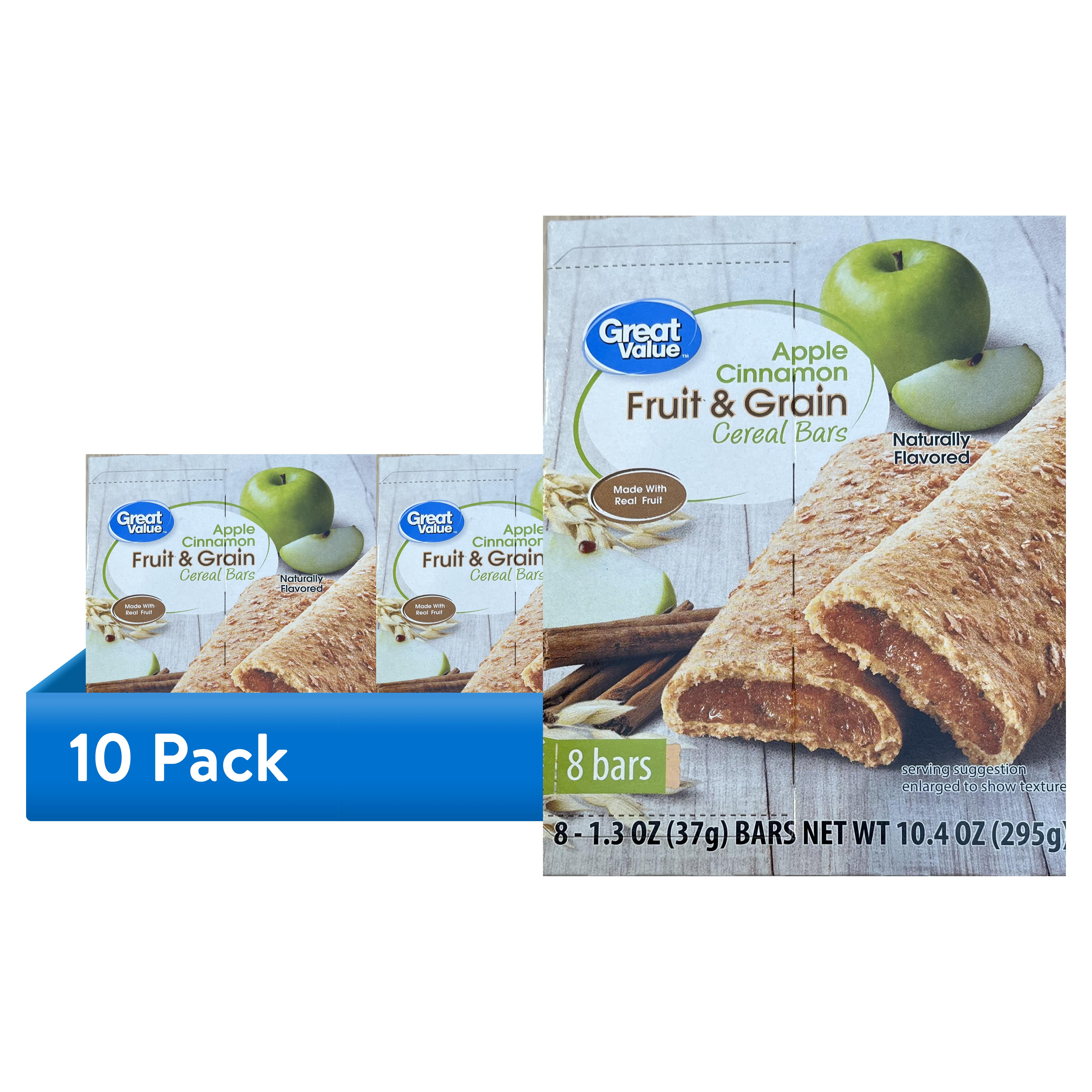 (10 pack) Great Value Fruit and Grain Bars Apple Cinnamon, 1.3 oz, 8 Count