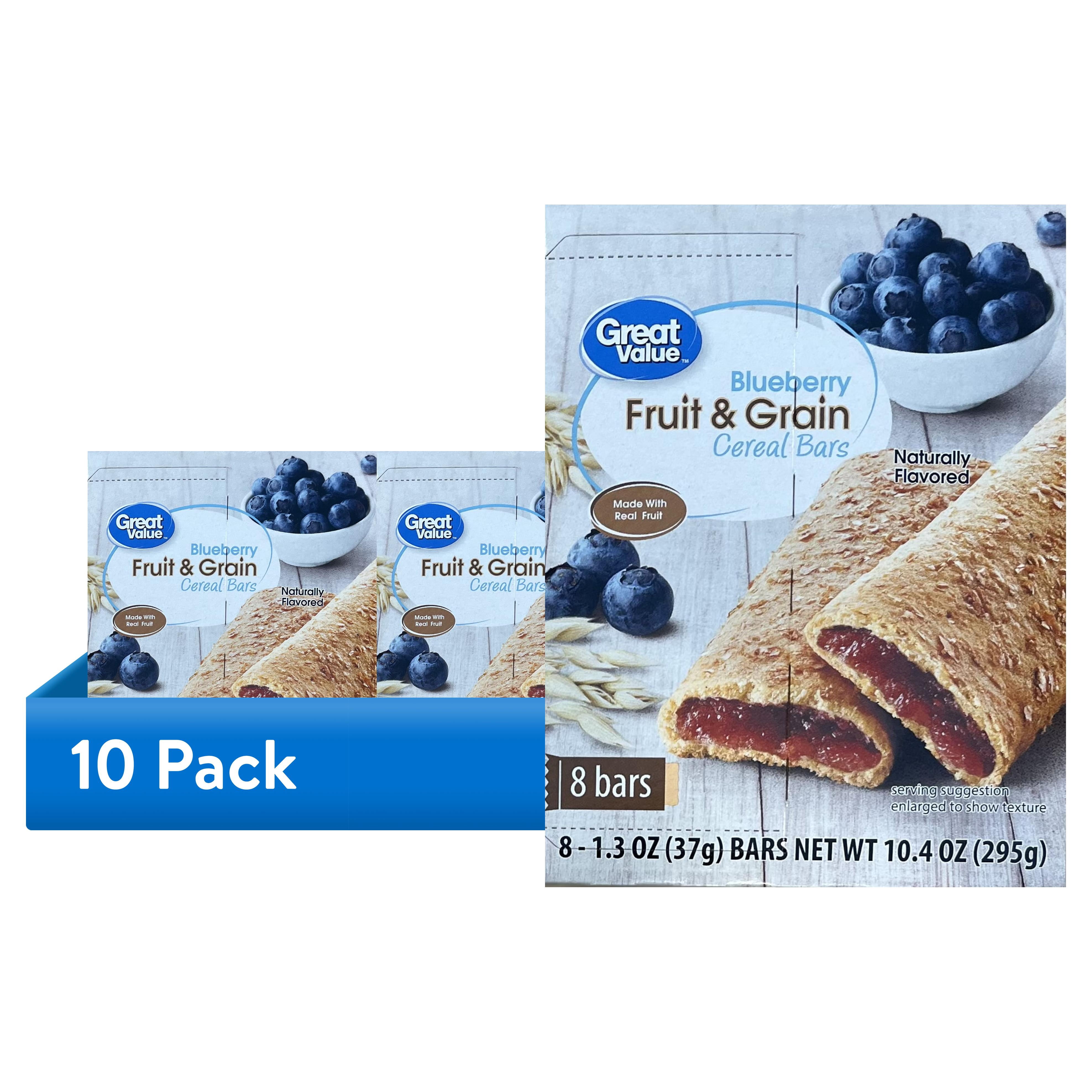 (10 pack) Great Value Fruit and Grain Bars Blueberry, 1.3 oz, 8 Count