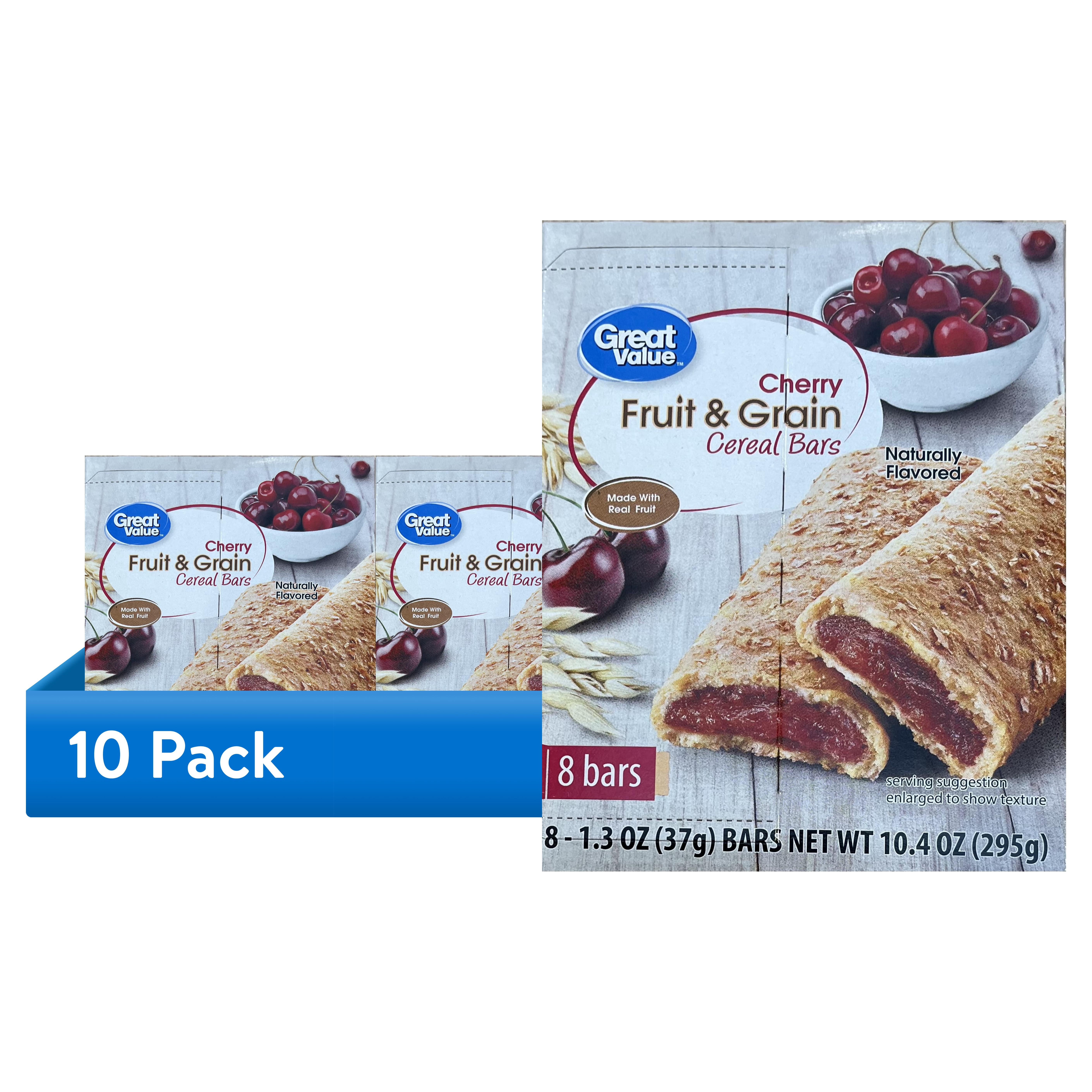 (10 pack) Great Value Fruit and Grain Bars Cherry, 1.3 oz, 8 Count