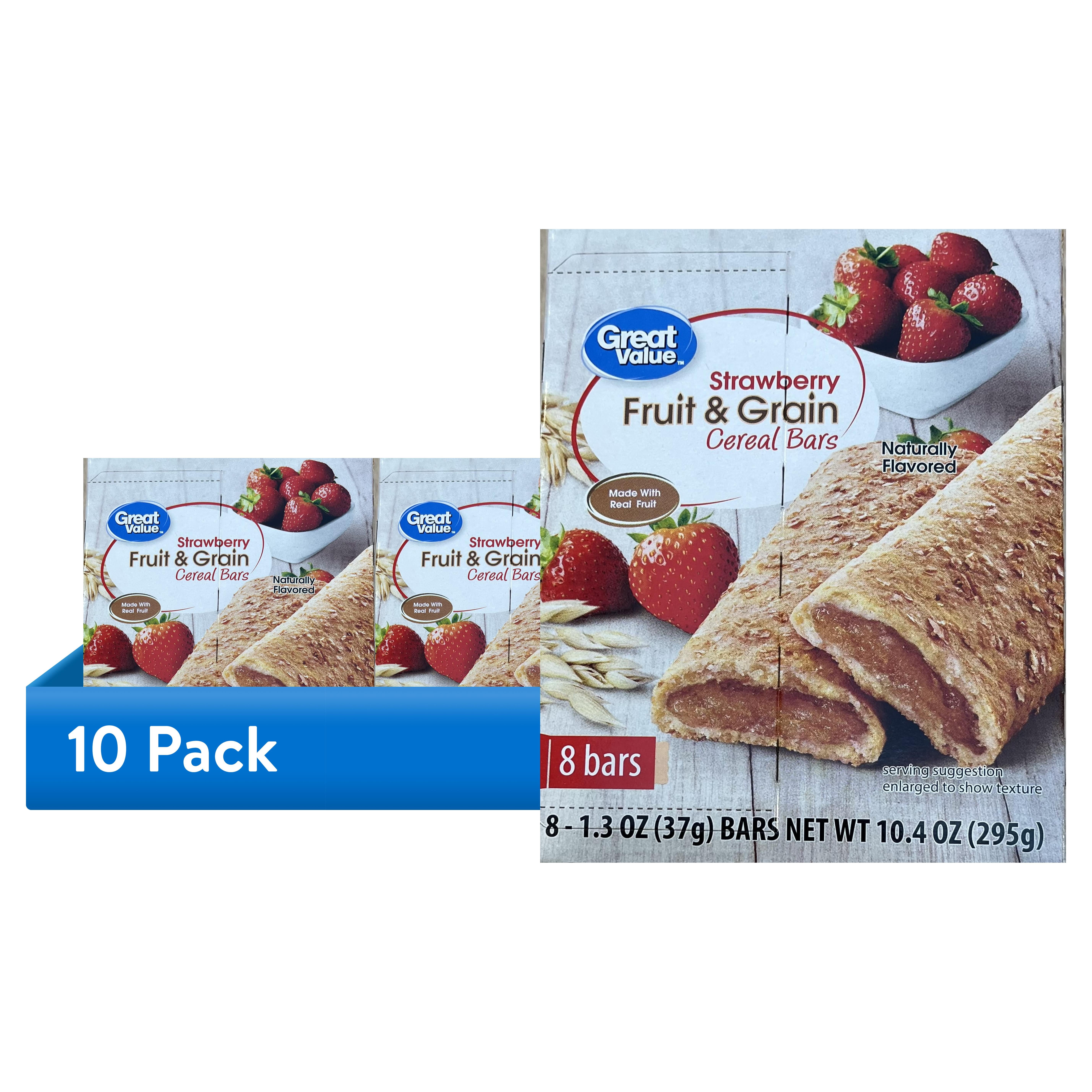 (10 pack) Great Value Fruit and Grain Bars Strawberry, 1.3 oz, 8 Count