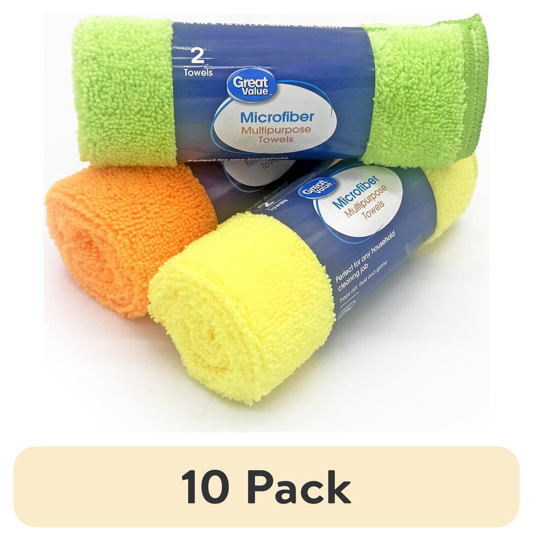 (10 pack) Great Value Multipurpose Microfiber Household Cleaning Cloth, Wipe, 2 Count, Multicolor