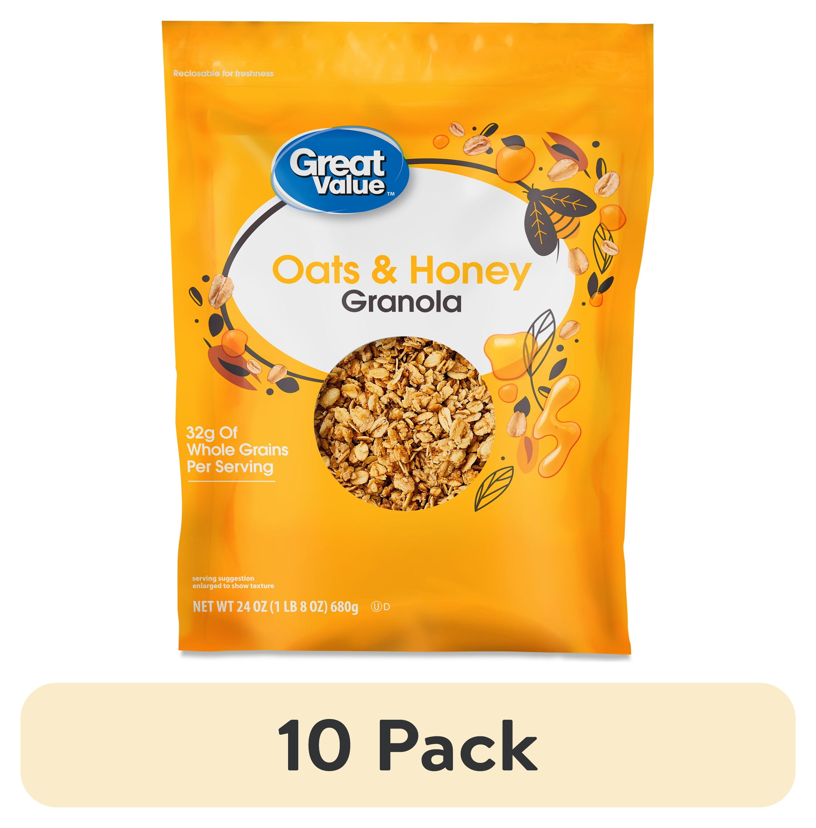 (10 pack) Great Value Oats & Honey Granola, 24 oz