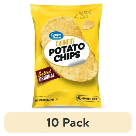 (10 pack) Great Value Original Potato Chips, 8 oz