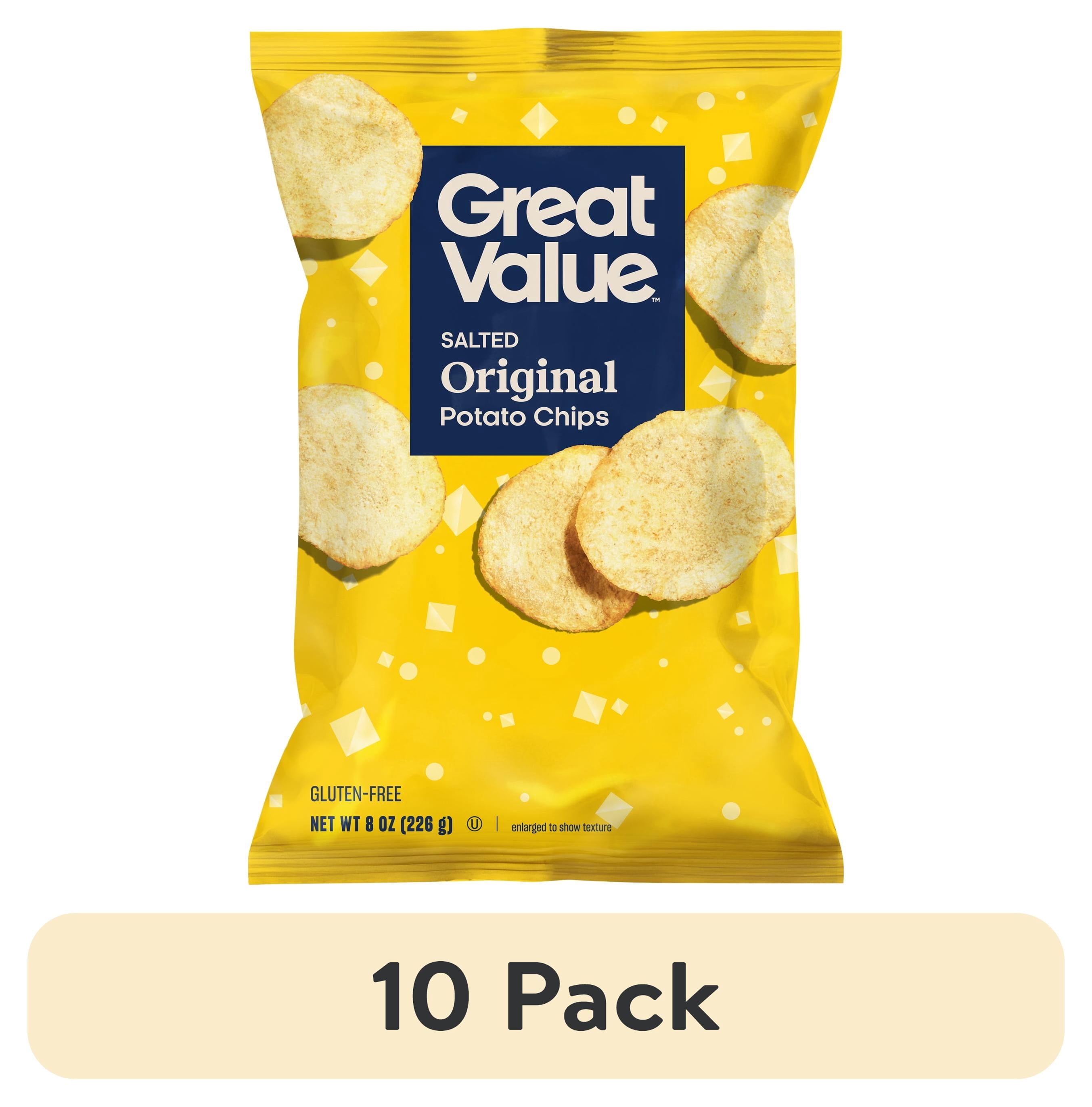 (10 pack) Great Value Salted Original Crunchy Potato Chips, 8 oz