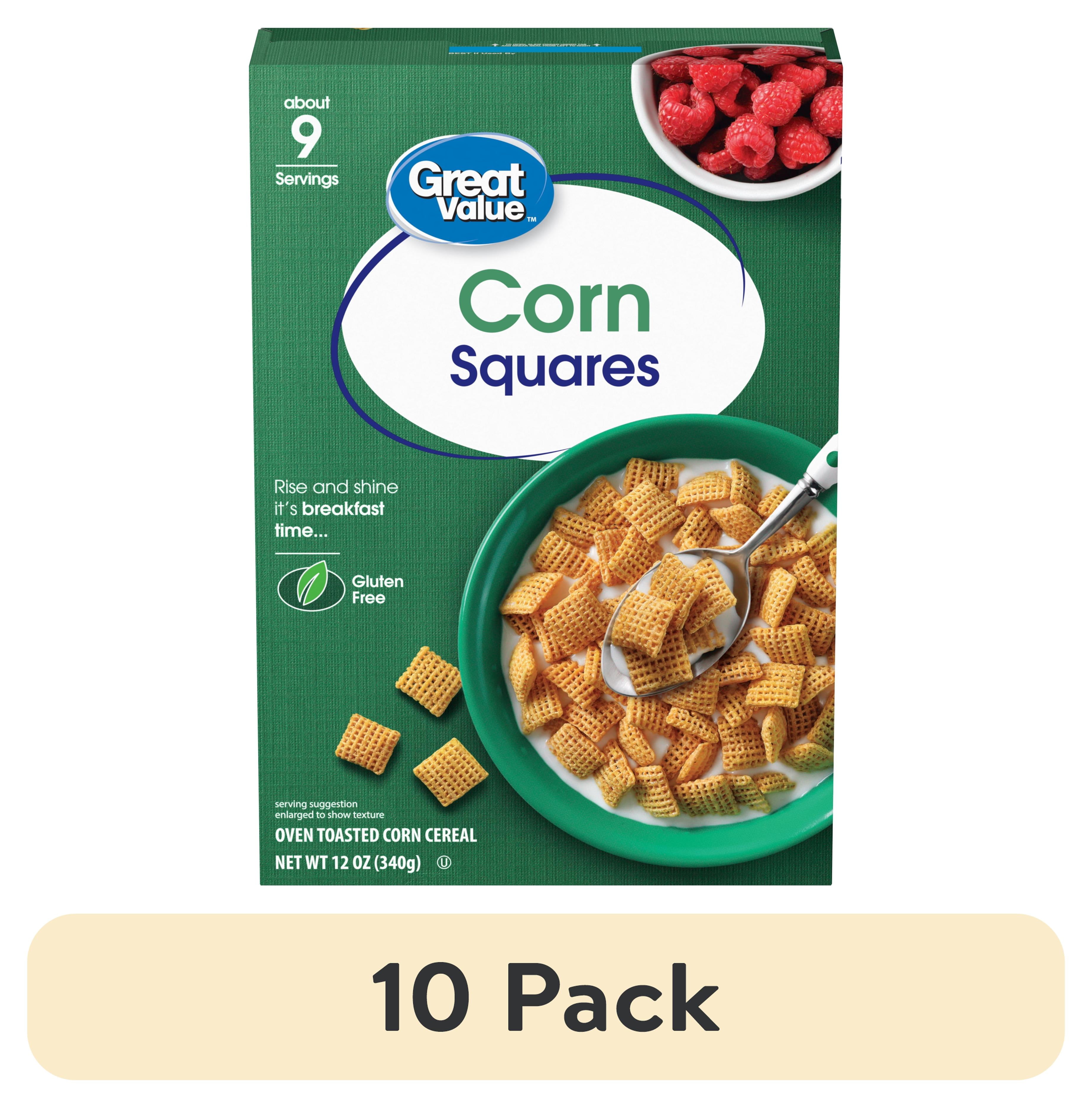 (10 pack) Great Value Oven Toasted Corn Squares Cereal, 12 oz