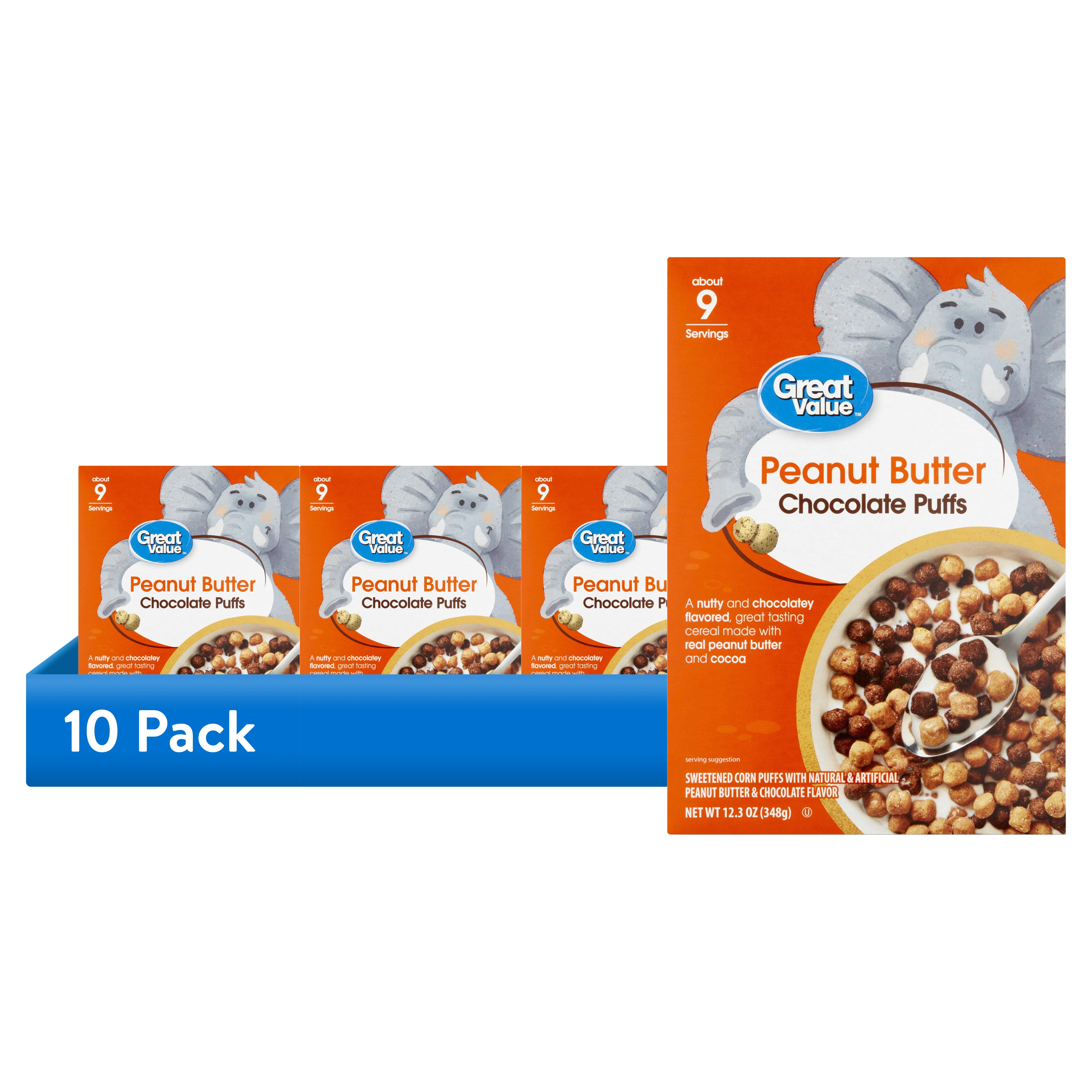 (10 pack) Great Value Peanut Butter Chocolate Puffs Cereal, 12.3 oz