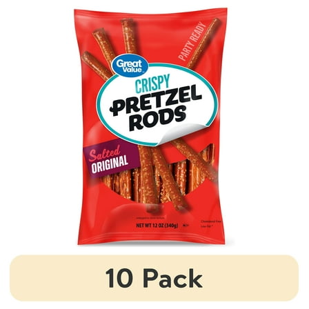 (10 pack) Great Value Salted Original Crispy Pretzel Rods, 12 oz