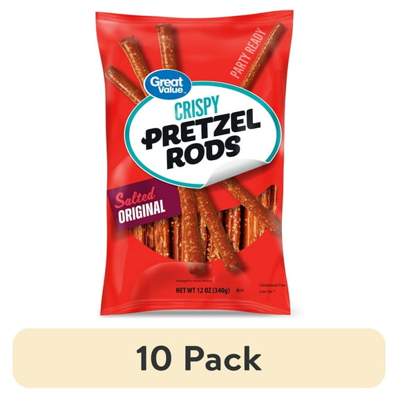 (10 pack) Great Value Salted Original Crispy Pretzel Rods, 12 oz