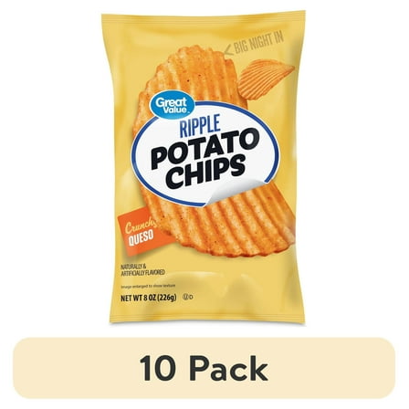 (10 pack) Great Value Queso Rippled Potato Chips, 8 oz