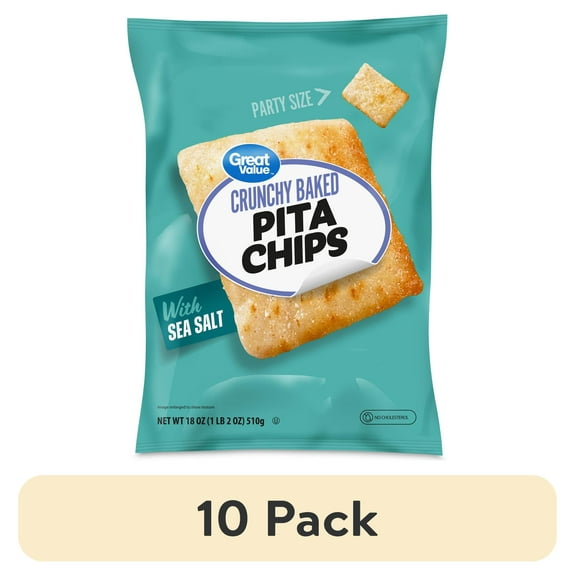 (10 pack) Great Value Sea Salt Pita Chips Party Size, 18 oz