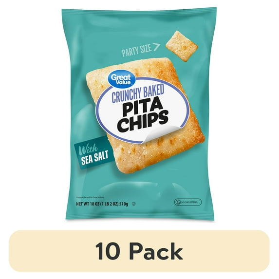 (10 pack) Great Value Sea Salt Pita Chips Party Size, 18 oz