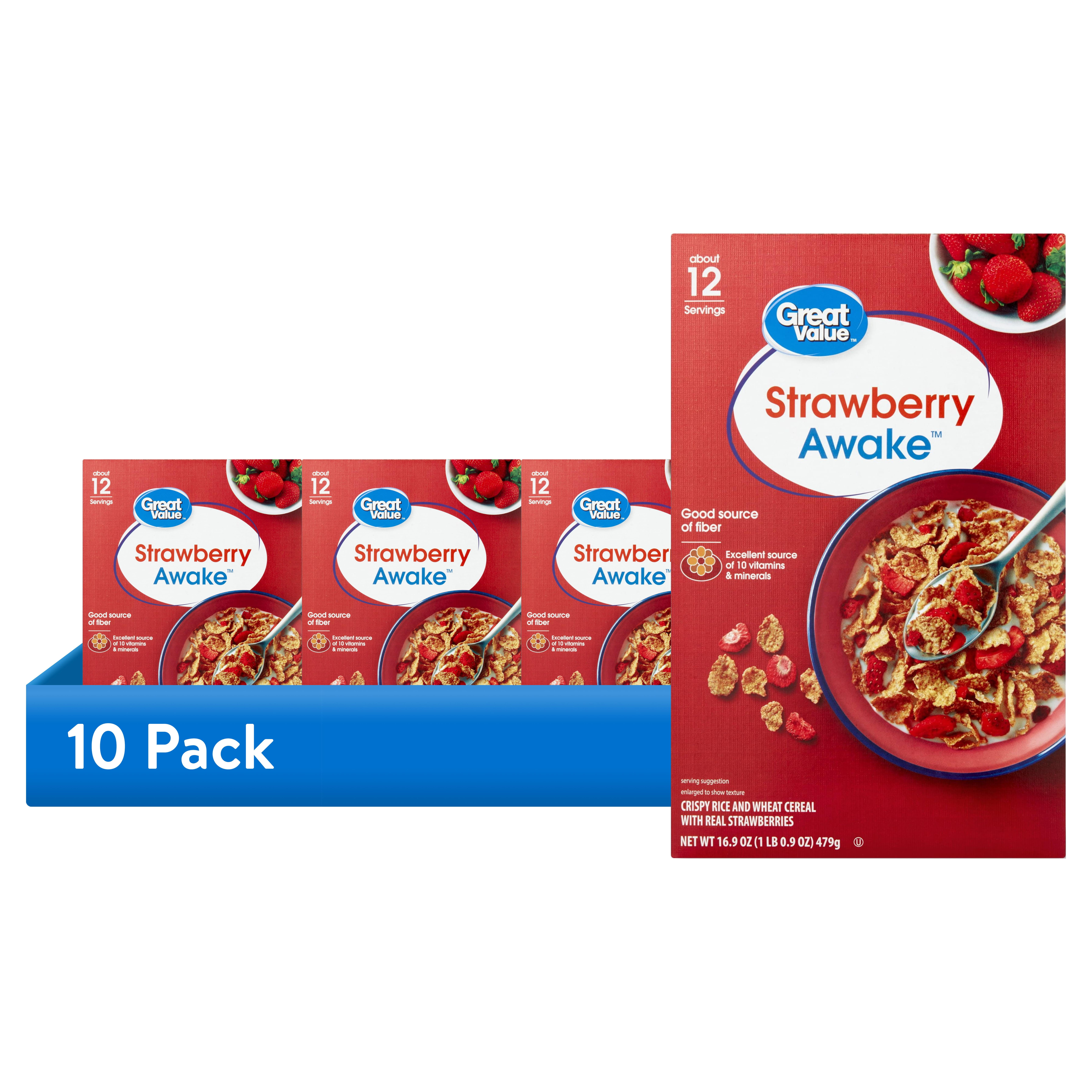 (10 pack) Great Value Strawberry Awake Cereal, 16.9 oz