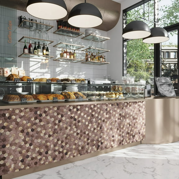 10 pack Hexagon Gold Beige 11.25 in. x 11.25 in. Honed Metal Peel and Stick Tile for Kitchen and Bathroom (8.79 sq. ft./Case)