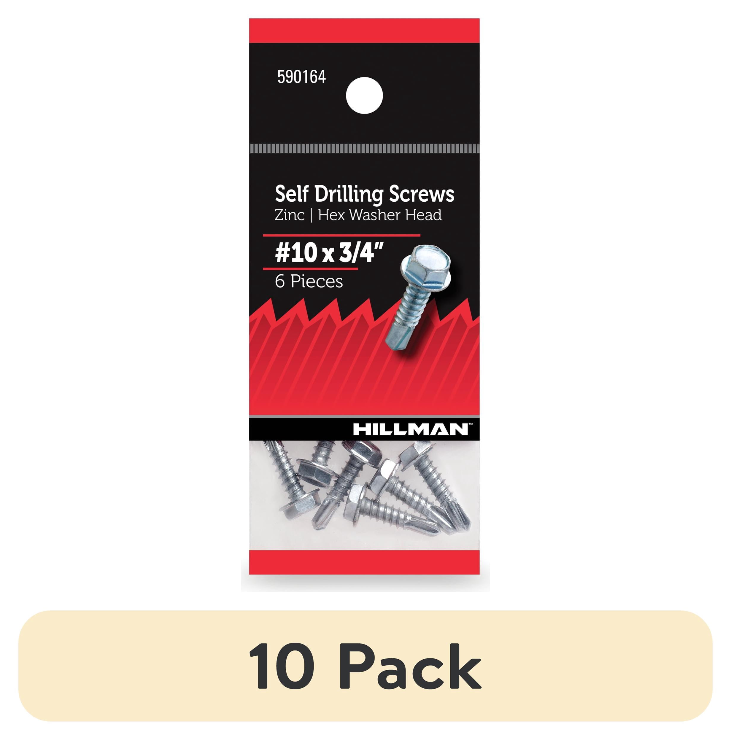 (10 pack) Hillman Self Drilling Screws #10 x 3/4", Steel, Zinc, Interior, Hex, Silver, 6 pack