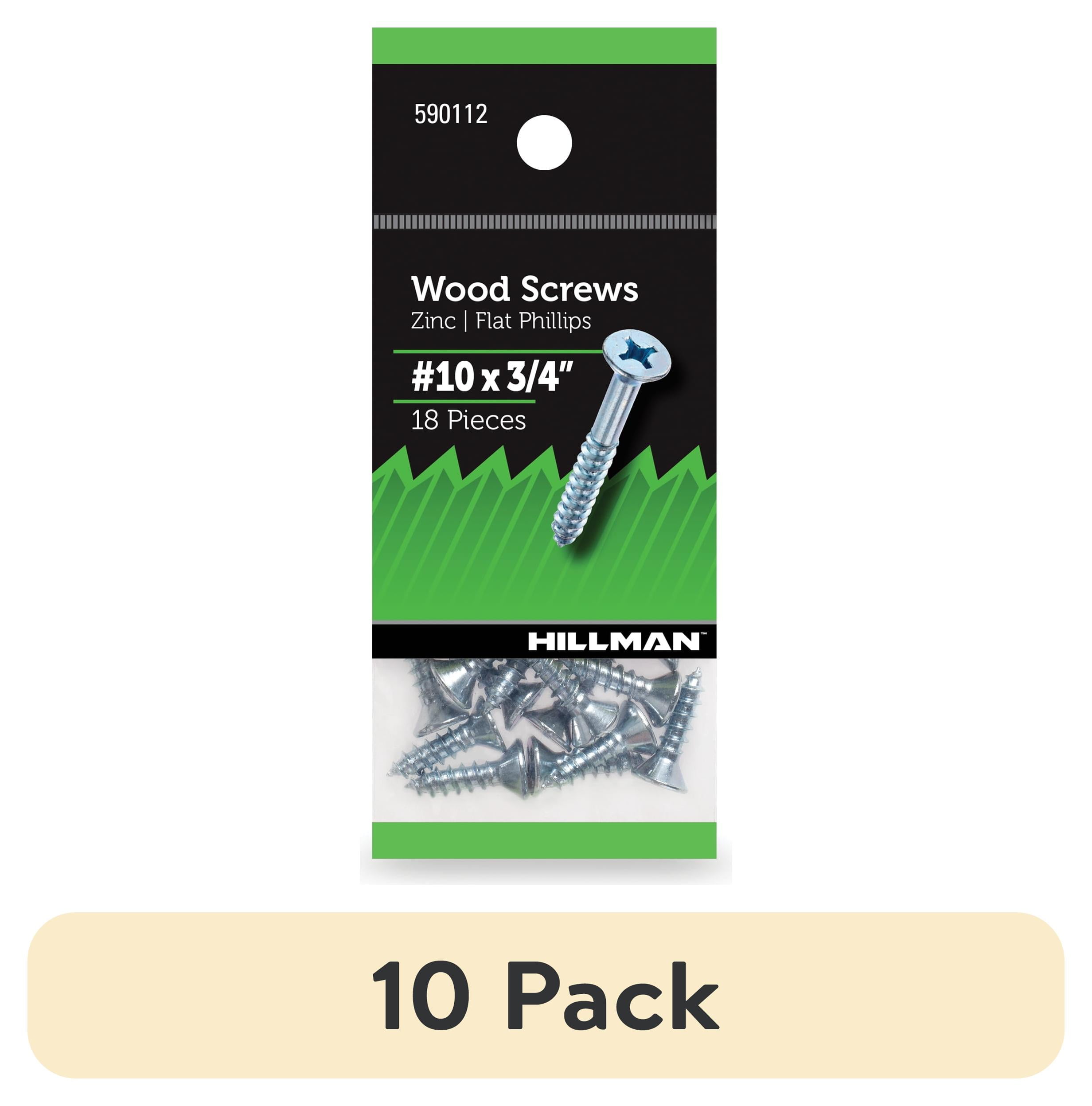 (10 pack) Hillman Wood Screws, #10 x 3/4", Steel, Zinc, Interior Screws, Phillips, Silver, 18 pack