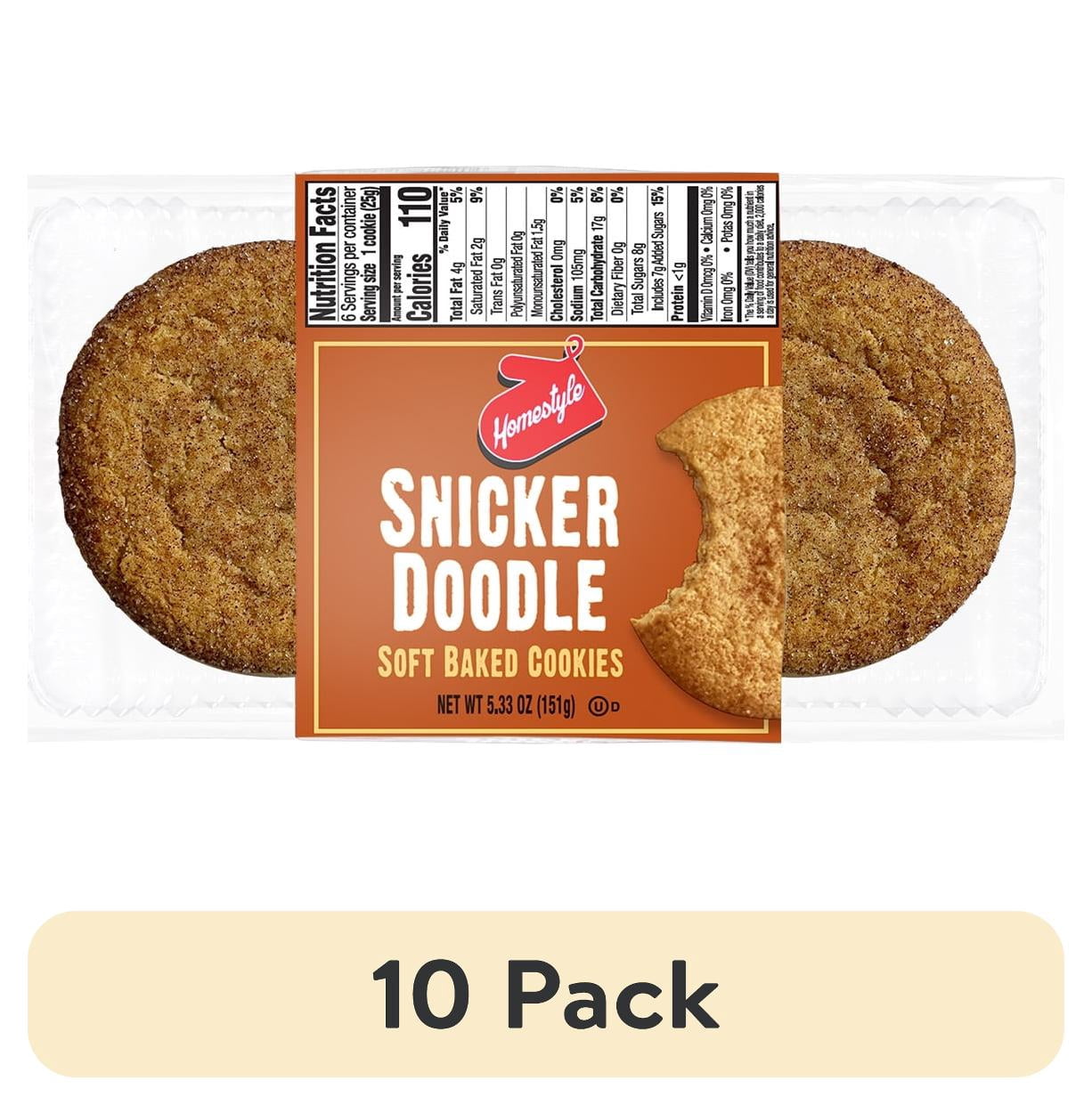 (10 pack) Homestyle Soft Baked Snickerdoodle Cookies Homestyle 6 Count, Ready to Eat, Kosher Dairy, Contains: Eggs, Milk, Soy, Wheat