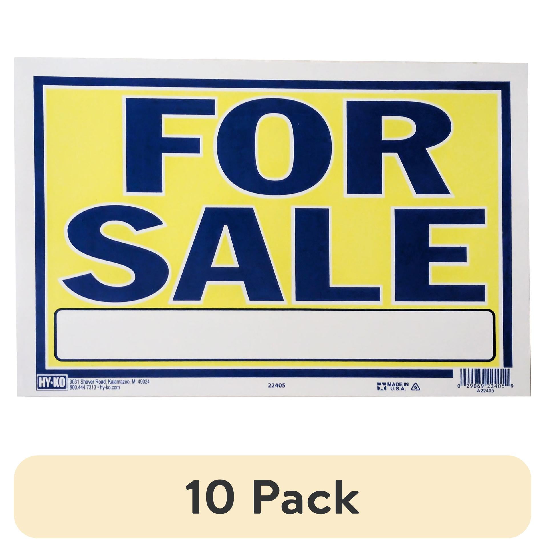 (10 pack) Hy-Ko 9x13 inch Plastic Bright Neon for Sale Sign, Text Box for Phone Number, Blue and Yellow