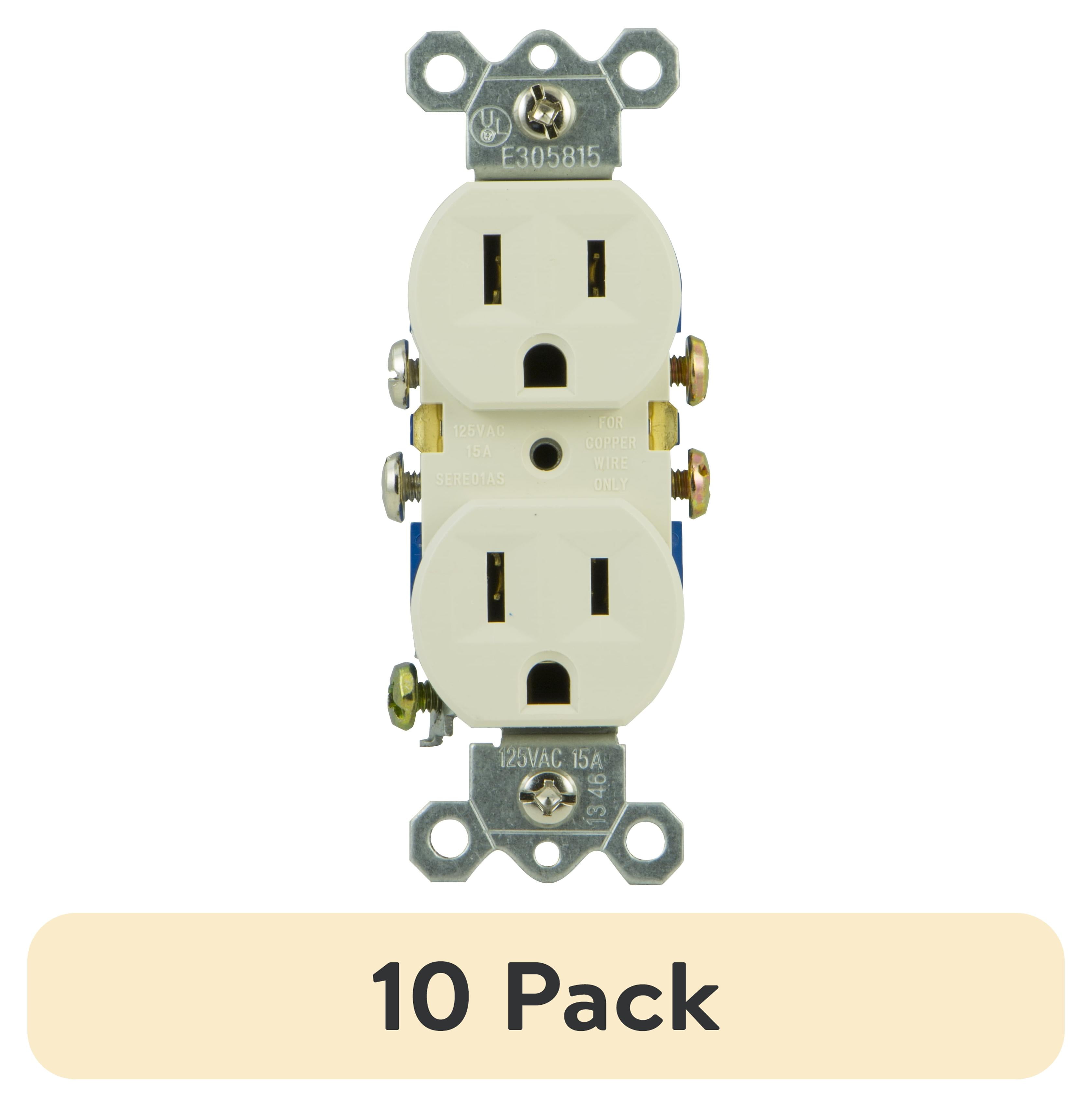 (10 pack) HyperTough Grounding Duplex Electrical Outlet, Light Almond, 15A – 53139