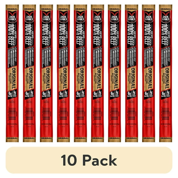 (10 pack) Jack Links Beef Sticks, 100% Beef, Original, 12g Protein per Stick, 0.92 oz Stick