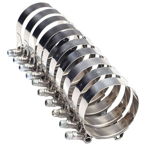 10-pack JacobsParts Stainless Steel T-Bolt Clamps for 2.5" I.D. Hose, Clamp Range 70mm - 78mm
