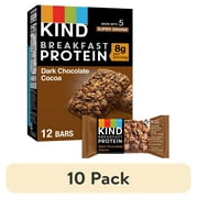 (10 pack) KIND Breakfast Gluten Free Dark Chocolate Cocoa Protein Snack Bars, 1.76 oz, 12 Count