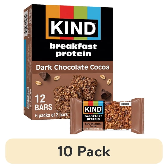 (10 pack) KIND Breakfast Gluten Free Dark Chocolate Cocoa Protein Snack Bars, 1.76 oz, 6 Count