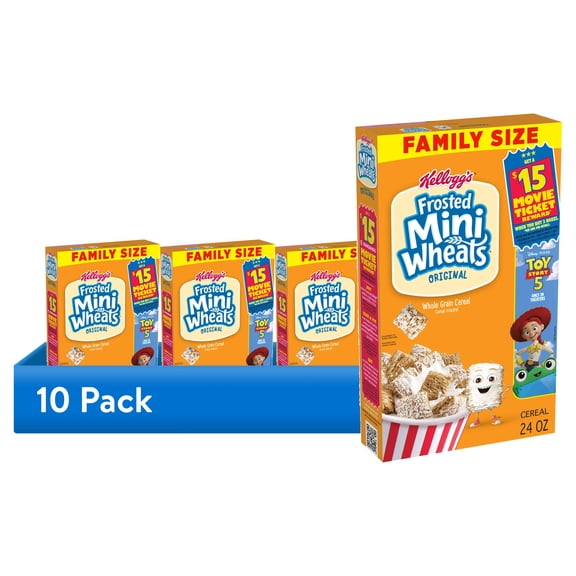 (10 pack) Kellogg's Frosted Mini-Wheats Original Breakfast Cereal, High Fiber, Family Size, 24  oz