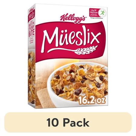 (10 pack) Kellogg's Mueslix Breakfast Cereal, 12g Protein with Milk, Good Source of Fiber, 16.2 oz